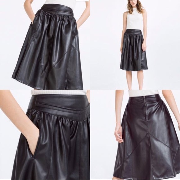 Zara Dresses & Skirts - Zara Faux Leather Black Midi Skirt M
